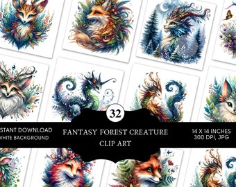 32 Fantasy Forest Creature Clip art | High Quality JPEG | Printable Art | 300dpi | Fantasy clipart | Commercial License