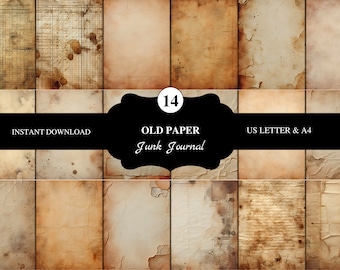 14 Old Papers Junk Journal Pages | US Letter & A4 | pPrintable Paper | High Resolution | Digital | Distressed Papers |