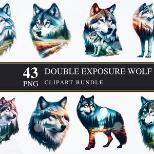 Wolf met dubbele belichting | Clipart-png's | Commercieel | Afdrukbare afbeeldingen | Kaarten maken | Sublimatie | Knippen | Wolven | Digitaal | png