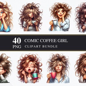 Fille de café comique | Clipart PNG | Commerciale | Graphiques imprimables | Fabrication de cartes | Sublimation | Découpage | PNG | Numérique | Transparente