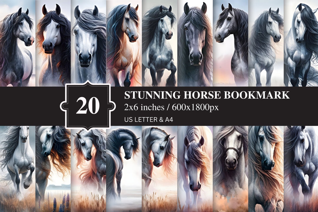 20 Stunning Horse Bookmarks Printable Bookmark Junk Journal Supply ...