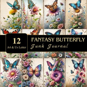 Fantasy Schmetterling Junk Journal Seiten | US Letter & A4 | Druckbare Angebot | Serviettentechnik | Scrapbooking | Grafiken | Digital | Ephemera