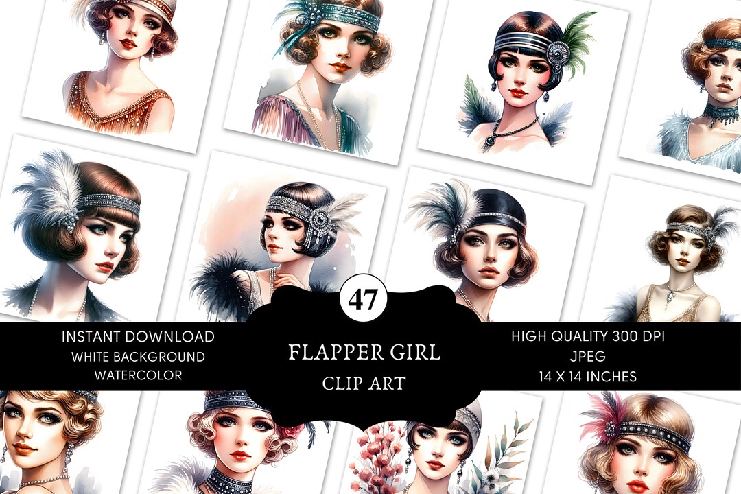 47 Flapper Girl Clip Art High Quality JPEG Printable Clipart 300dpi ...