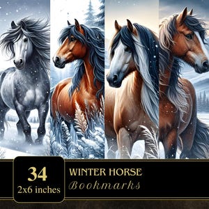 Marcadores de caballos de invierno / Marcadores imprimibles / Suministros para diario basura / Scrapbooking / Sublimación / Png / Etiqueta / Digital / Caballos / Marcadores