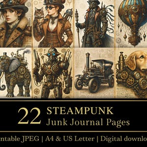 22 páginas de diario Steampunk / Efímeras vintage / Papel para scrapbooking / Tarjetería / Decoupage / Descarga digital / Tamaño A4 y CARTA