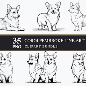 Corgis Pembroke Linie Art Clipart PNGS | Gewerblich | Druckbare Grafiken | Kartengestaltung | Sublimationsdruck | Serviettentechnik | PNG | Digital | Hund