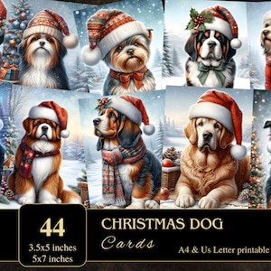 Kersthondkaart | 3,5 x 5 en 5 x 7 inch | Afdrukbare kaarten | Kaarten maken |  Voorraad ongewenste tijdschriften | Plakboeken | Digitaal | Ontkroezen | Honden