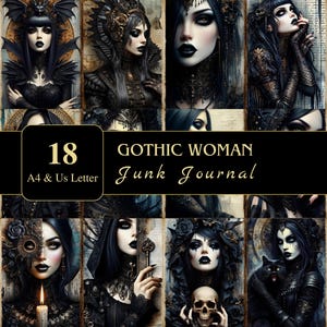 Gothic Woman Junk Journal Seiten | US Letter & A4 | Druckbare Angebot | Serviettentechnik | Scrapbooking | Grafiken | Digital | Gothic Girl Ephemera