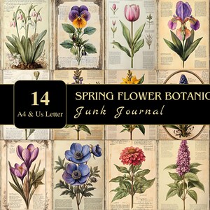 Spring Flower Botanical Junk Journal Pages | US Letter & A4 | Supply | Decoupage | Scrapbooking | Graphics | Digital | Printable | Ephemera