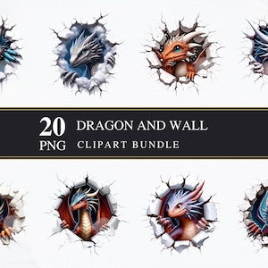 Drache und Mauer | Clipart PNG | Gewerblich | Druckbare Grafiken | Kartengestaltung | Sublimationsdruck | Serviettentechnik | Digital | Drachen | PNG