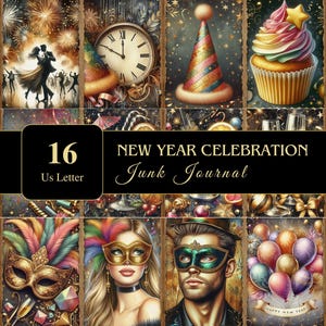 Célébration du Nouvel An | Pages de journaux indésirables | Lettre US | Fourniture imprimable | Découpage | Scrapbooking | Graphiques | Numérique | Éphémères |