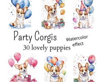 Party Corgi Clip art | corgi clipart | party | birthday | card making | collage | scrapbooking | junk journal