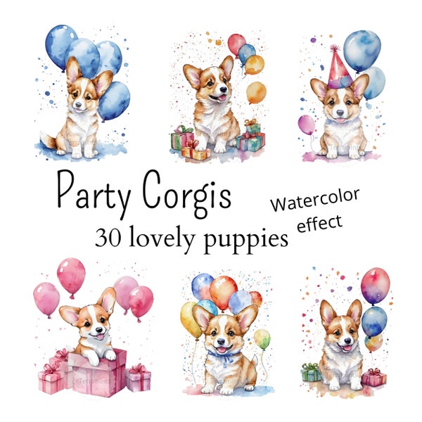 Party Corgi Clip art | corgi clipart | party | birthday | card making | collage | scrapbooking | junk journal