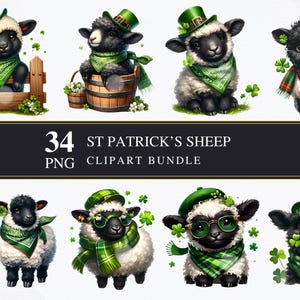 Les moutons de la Saint-Patrick | Clipart PNG | Commerciale | Graphiques imprimables | Fabrication de cartes | Sublimation | Découpage | PNG | Numérique | Transparente