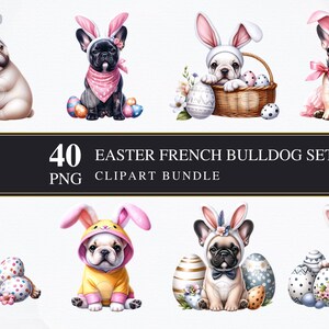Bulldogue Francês de Páscoa | Clipart PNGS | Comercial | Gráficos para impressão | Criação de cartões | Sublimação | Decoupage | Digital | Pacote PNG