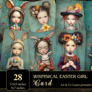 Carte lunatique de fille de Pâques | Fantaisie | Cartes imprimables | Fabrication de cartes | Journal indésirable | Scrapbooking | Numérique | Découpe | Graphiques