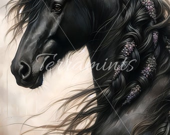 Black Horse | Printable | Poster | Wall Art | Fantasy | Digital Print | PNG | Instant Download | Commercial License