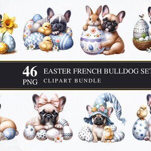 Bulldogue Francês de Páscoa | Clipart PNGS | Comercial | Gráficos para impressão | Criação de cartões | Sublimação | Decoupage | Digital | Pacote PNG