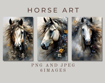 Horse art, paint effect, digital paintings, prints, printable paper, download, paper crafts, wall decoration, decoupage,