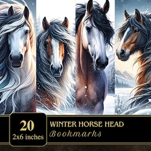 Bladwijzers winterpaardenhoofd | Afdrukbare bladwijzer | Voorraad ongewenste tijdschriften | Plakboeken | Sublimatie | png | Tag | Digitaal | Bladwijzer: