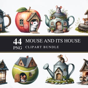 souris et sa maison | Clipart PNG | Commerciale | Graphiques imprimables | Fabrication de cartes | Sublimation | Découpage | Numérique | PNG | Souris