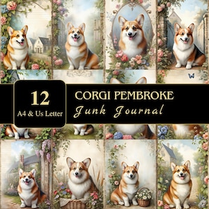 Corgi Pembroke Junk Journal Pages | US Letter & A4 | Printable Supply | Decoupage | Scrapbooking | Graphics | Digital | Dogs | Ephemera