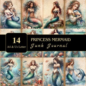 Pagine di diario di Princess Mermaid Junk / Lettera USA e A4 / Materiale stampabile / Decoupage / Scrapbooking / Grafica / Digitale / Ephemera