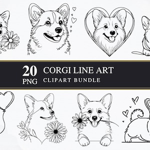 Corgis Line Art | Clipart PNG | Gewerblich | Druckbare Grafiken | Kartengestaltung | Sublimationsdruck | Serviettentechnik | PNG | Digital | Transparent