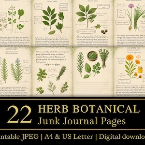 22 Herb Botanical Junk Journal Pages | Printable Supply | US Letter & A4 | Digital Ephemera | Scrapbooking | Decoupage | Graphics