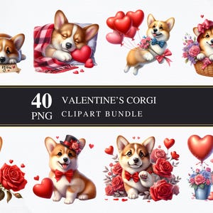 Valentinstags-Corgis | Clipart PNG | Gewerblich | Druckbare Grafiken | Kartengestaltung | Sublimationsdruck | Serviettentechnik | Romantische Hunde | PNG | Digital