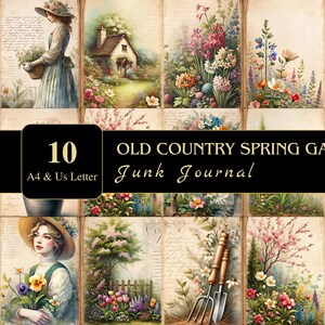 Páginas de diario basura Old Country Spring Garden / Carta de EE. UU. y A4 / Material imprimible / Decoupage / Scrapbooking / Gráficos / Digital / Efímera