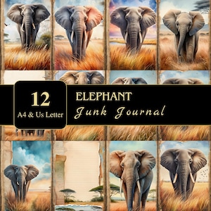 Páginas de diário de lixo de elefante | Carta dos EUA e A4 | Suprimentos para impressão | Decoupage | Scrapbooking | Gráficos | Digital | Ephemera