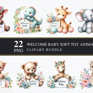 Willkommen Baby-Tiere | Clipart PNG | Gewerblich | Babyshower Grafiken | Kartengestaltung | Sublimationsdruck | Serviettentechnik | PNG | Kinderzimmer | Babyparty