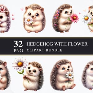 花とハリネズミ | クリップアート PNGS | 商用 | 印刷可能なグラフィック | カード作成 | 昇華 | デコパージュ | 透明 PNG