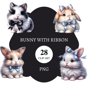 28 Bunny with ribbon Clipart | transparent png | Commercial use | printable | rabbit png | bunny pngs | digital bunnies