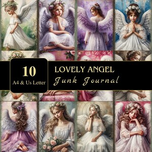 Preciosas páginas de diario basura con forma de ángel / A4 / Material imprimible / Decoupage / Scrapbooking / Gráficos / Digital / Efímeras / Ángeles