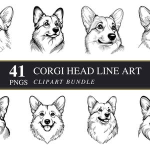 Corgis Kopf Line Art | 41 Clipart PNG | Gewerblich | Hund Grafik | Kartengestaltung | Sublimationsdruck | Serviettentechnik | Digitale Kunst | Druckbare PNG