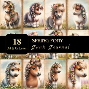 Páginas de diario de Pony Junk de primavera / Carta de EE. UU. y A4 / Material imprimible / Decoupage / Scrapbooking / Gráficos / Digital / Efímera / Papel Ponies