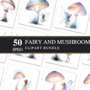 Fée et champignon | Clipart JPEG | Aquarelle | Haute qualité | Imprimable | 300 ppp | Commerciale | Fées | Numérique | Graphiques | Minimaliste