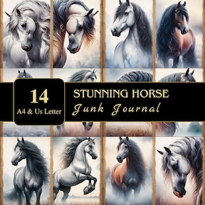 Impresionantes páginas de diario basura con caballos / Tamaño carta de EE. UU. y A4 / Material imprimible / Decoupage / Scrapbooking / Gráficos / Digital / Efímeras con caballos