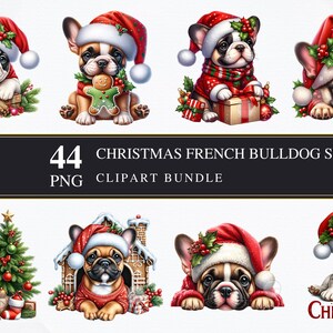 Weihnachten Französische Bulldogge Set 1 | Clipart PNG | Gewerblich | Druckbare Grafiken | Kartengestaltung | Sublimationsdruck | Serviettentechnik | Hund | PNG