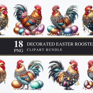 Dekoriert Ostern Hahn | Clipart PNG | Gewerblich | Druckbare Grafiken | Kartengestaltung | Sublimationsdruck | Serviettentechnik | Digital | Frühling | PNG