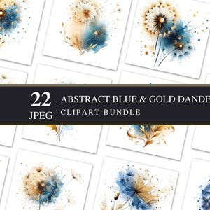 Abstrakte Blau und Gold Löwenzahn | Hochwertige JPEG | Gewerblich | Druckbare Grafiken | Kartengestaltung | Sublimationsdruck | Serviettentechnik | Digital