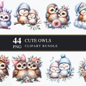 Clipart Hiboux mignons | PNG transparents | Licence commerciale | Imprimable | Fabrication de cartes | PNG numériques | Pépinière | Oeuvres d'art hibou