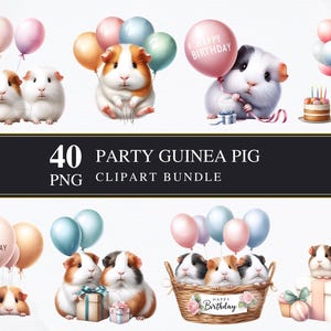 Feest cavia clipart png | Schattige dierenafbeeldingen voor verjaardag | Transparante bundel voor kinderfeestje | Kaarten maken | Knutselen en uitnodigingen