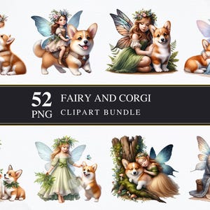 Fee Und Corgis | Clipart PNG | Gewerblich | Druckbare Grafiken | Kartengestaltung | Sublimationsdruck | Serviettentechnik | Digital | PNG | Corgis Hunde