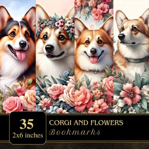 Corgis und Blumen Lesezeichen | Lesezeichen | Junk Journal Versorgung | Scrapbooking | Sublimationsdruck | Png | Anhänger | Digital | Lesezeichen | Hund