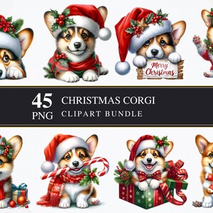 Corgi di Natale / Clipart PNG / Commerciale / Grafica stampabile / Creazione di biglietti / Sublimazione / Decoupage / PNG / Digitale / Welsh Corgi