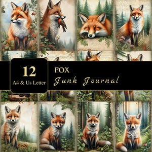 Páginas de diario basura de zorros / Tamaño carta y A4 / Material imprimible / Decoupage / Scrapbooking / Gráficos de zorros / Digital / Efímeras