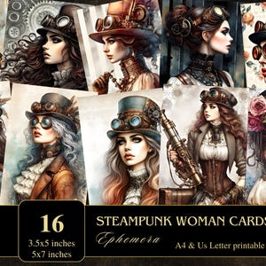 Steampunk-vrouwenkaarten | Afdrukbare kaart | Voorraad ongewenste tijdschriften | Plakboeken | Digitaal | Hoge resolutie | Afbeeldingen | Digitaal